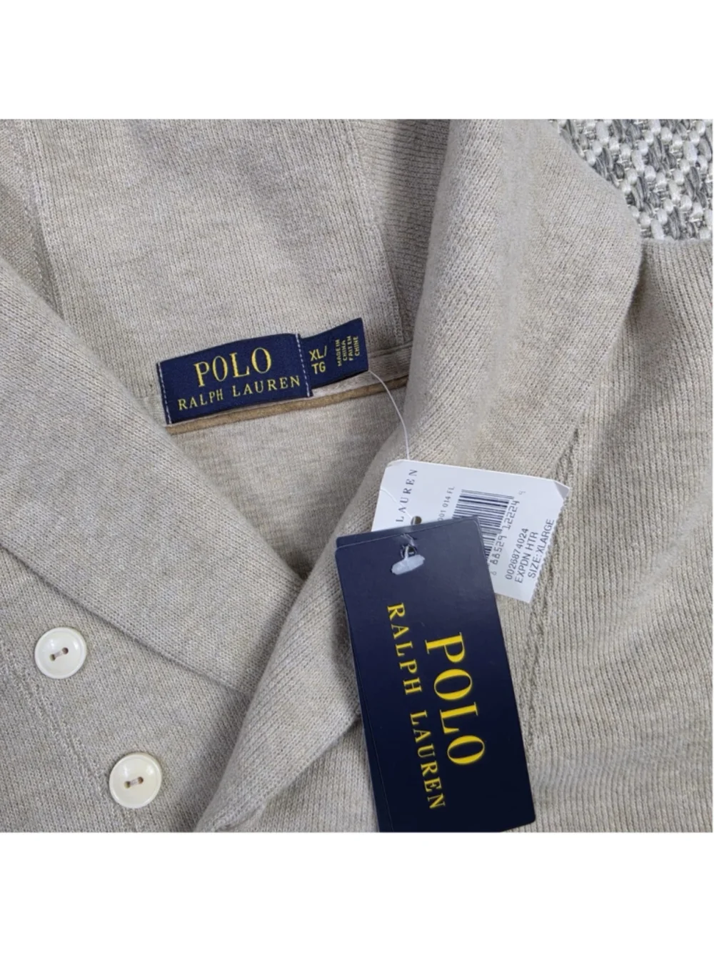Polo Ralph Lauren Mens XL Shawl Collar Sweater NWT 100% Cotton Tan Pullover